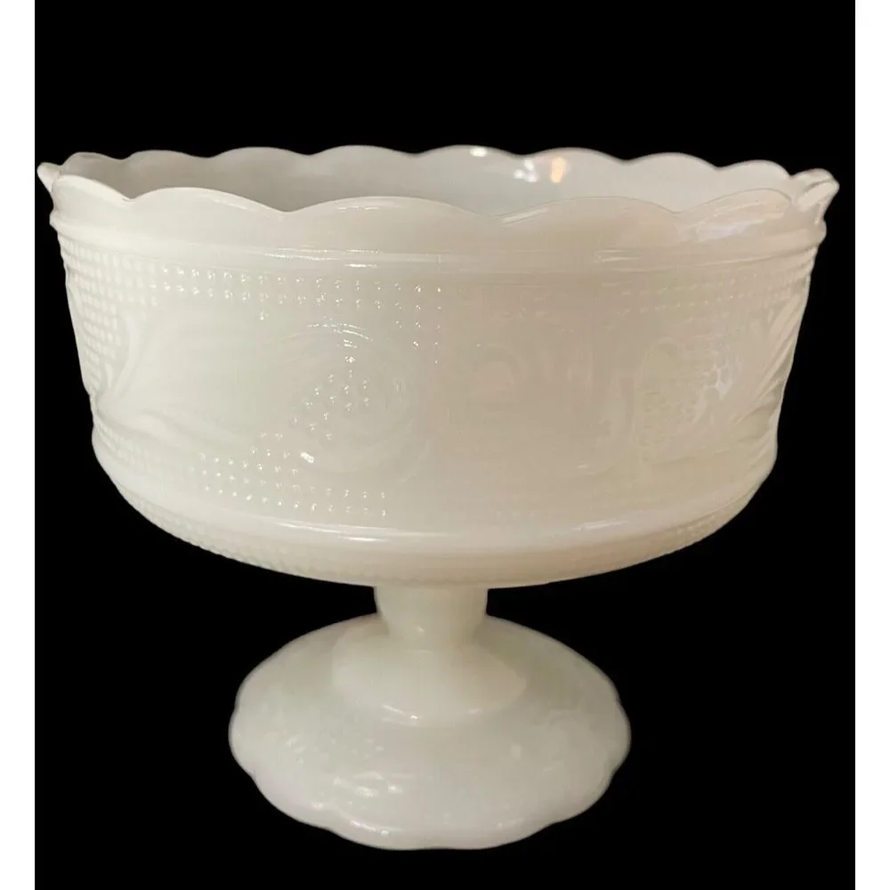 Vintage E.O. Brody Co. Milk‎ Glass Pedestal Bowl Made in USA 5.5